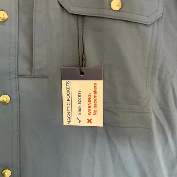 Poncho Shirt Mens XL Blue Grey NEW Fishing Magnetic Pockets Short Sleeve Vented - Picture 6 of 8